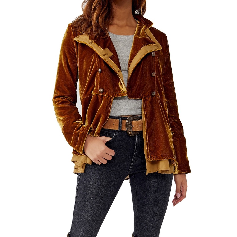 Free People Faye Velvet Jacket Warm Tobacco NWT